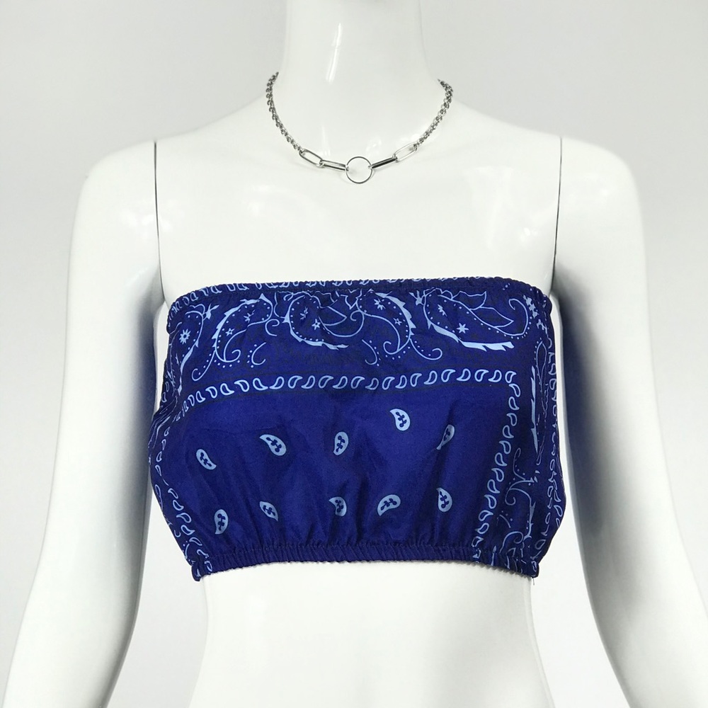 Vtg 90s 00s style upcycle blue bandanna tube top